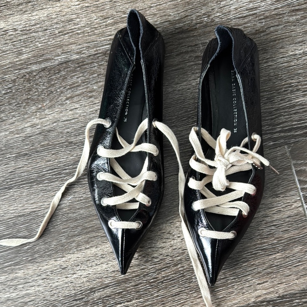 Zara Black and White Pointed-Toe Flats